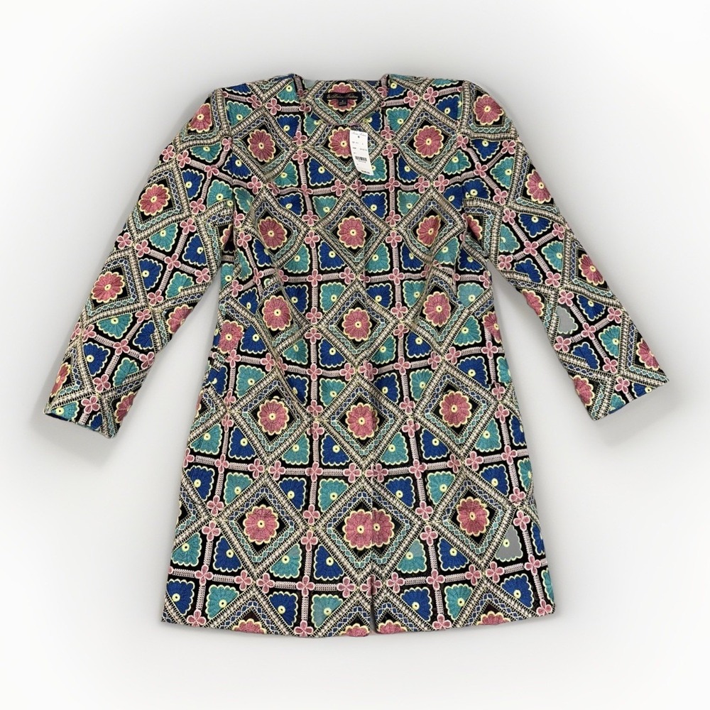 Brooks‎ Brothers Embroidered Coat Womens 8 Multi Color Geometric Floral Topper
